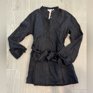 CULTIVER X THE CURATED 100% Linen Belted Black The Cristi Linen Shirt Small NWT